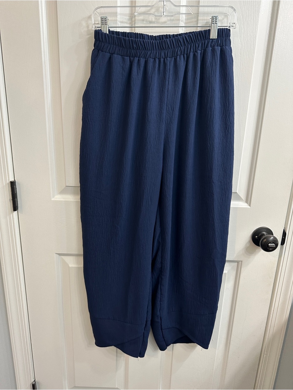 Navy Wide-Leg Elastic Waist crop Pants